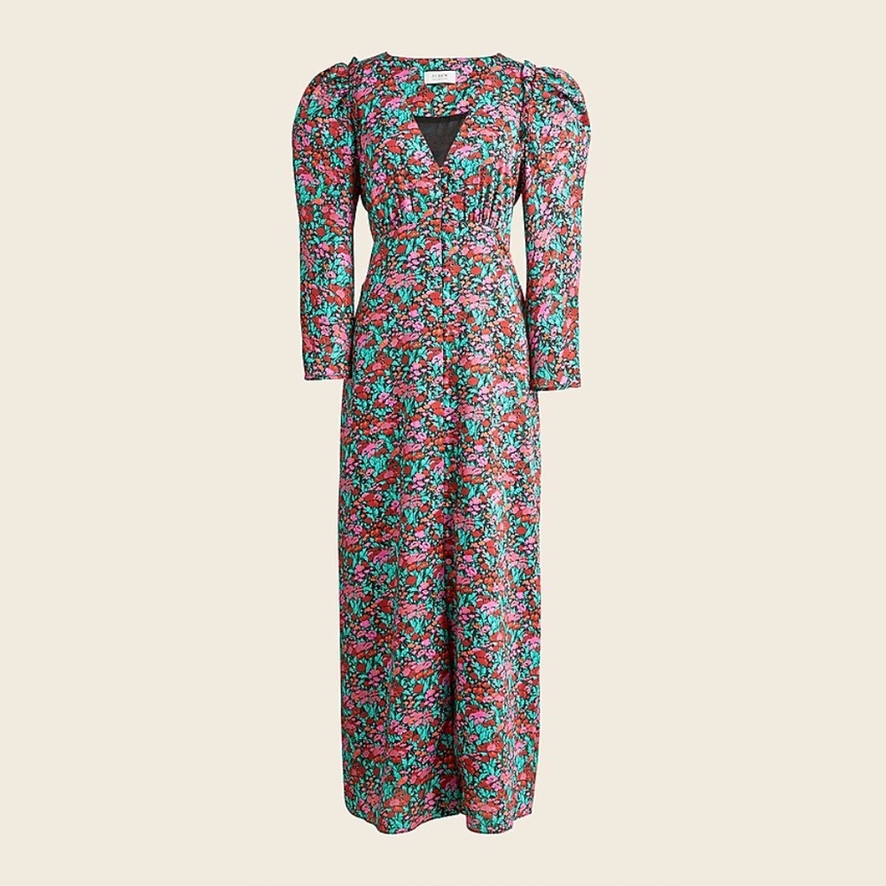 J. Crew Drapey Puff-Sleeve Dress in Ratti® Red Blooms NWT